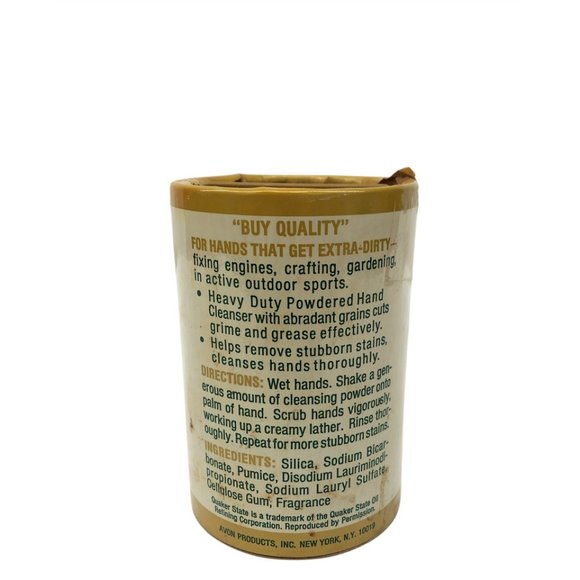 Vintage Avon Quaker State Powdered Hand Cleanser Full New Old Stock 12oz size - Picture 2 of 3